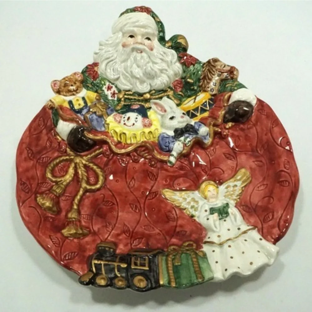 Fitz and Floyd Father Christmas Canape Plate Wall Hanging Santa's Bag Angel 1995